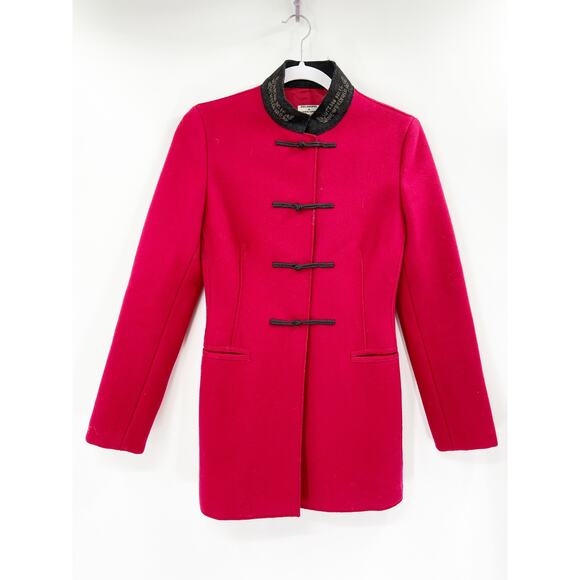 Philosophy Di Alberta Ferretti Red Toggle Front Beaded Collar Coat - Picture 1 of 11